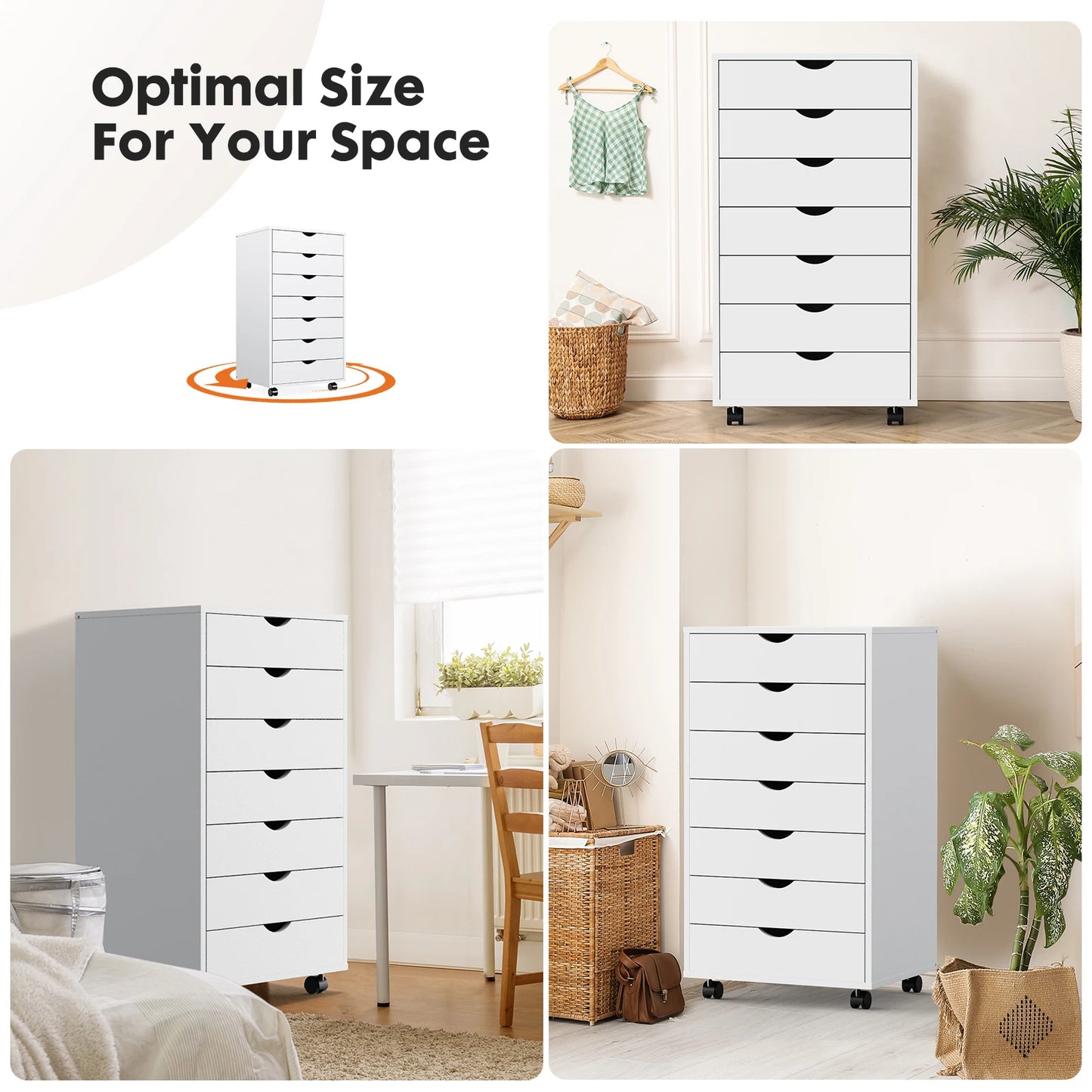 JHK 7 Drawer Chest Dressers Nightstand Storage Cabinet Wheels - Cheerful Home Finds