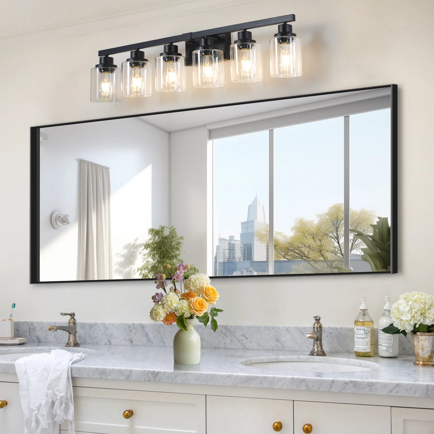 6 Light Bathroom Vanity Light Industrial Metal Fixture with Clear Glass Shades Wall Mount Mirror Lighting for Bathroom No Bulb