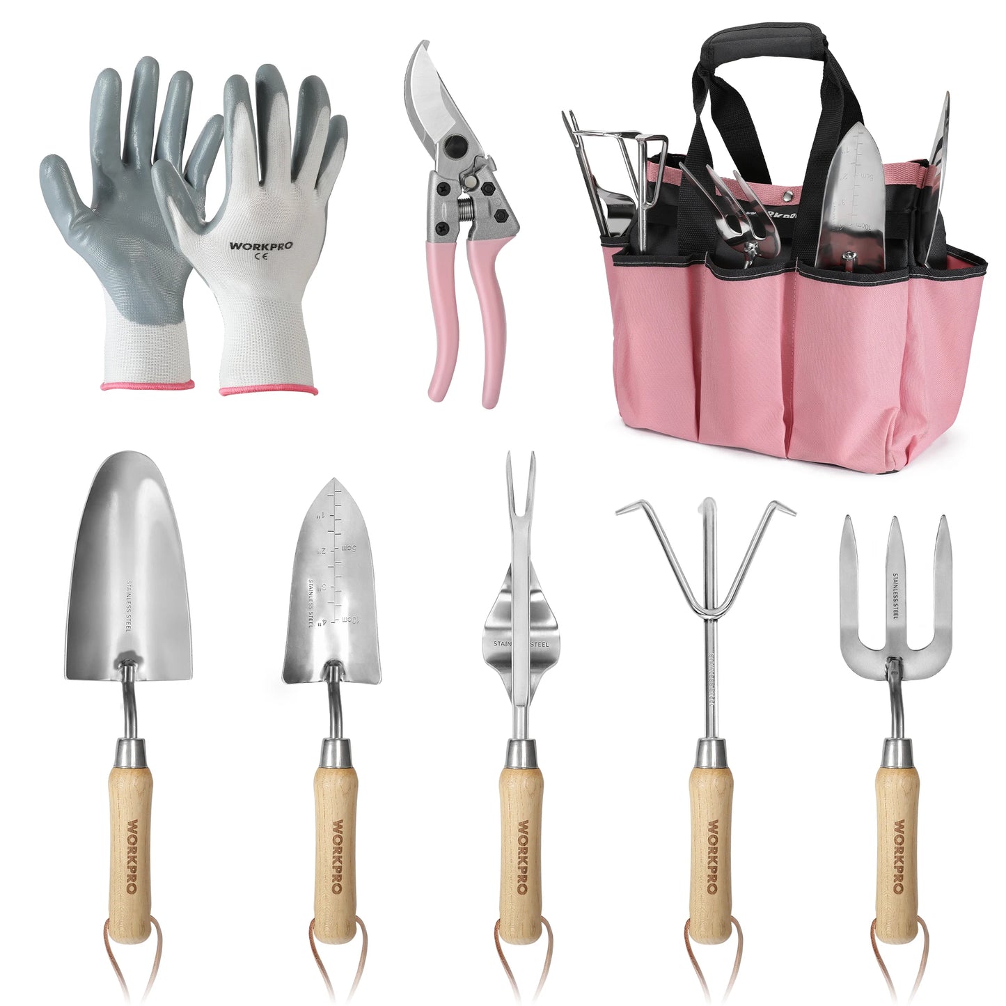 WORKPRO 8-Piece Pink Garden Tool Set with Tote and Gloves - Cheerful Home Finds
