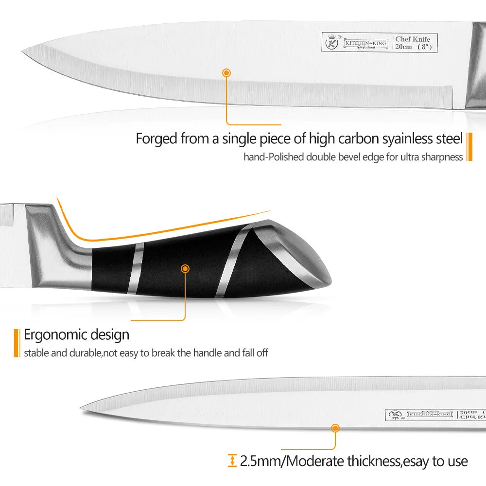 Mdhand Stainless Steel Kitchen Knife Set With Sharpener Nonstick Coated Chef Knives For Cutting Slicing Dicing Chopping - Cheerful Home Finds
