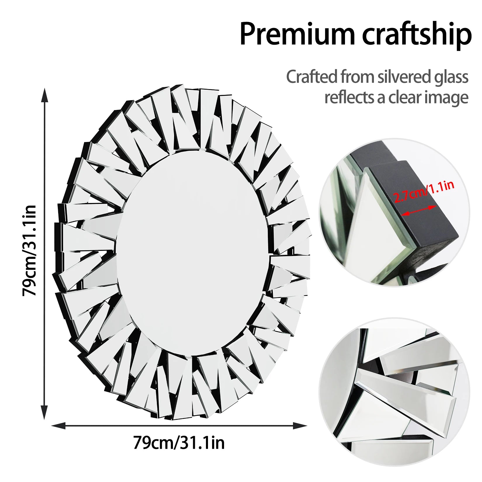 32 Inch Wall Mirrors Decorative Round Sunburst Mirror - Cheerful Home Finds