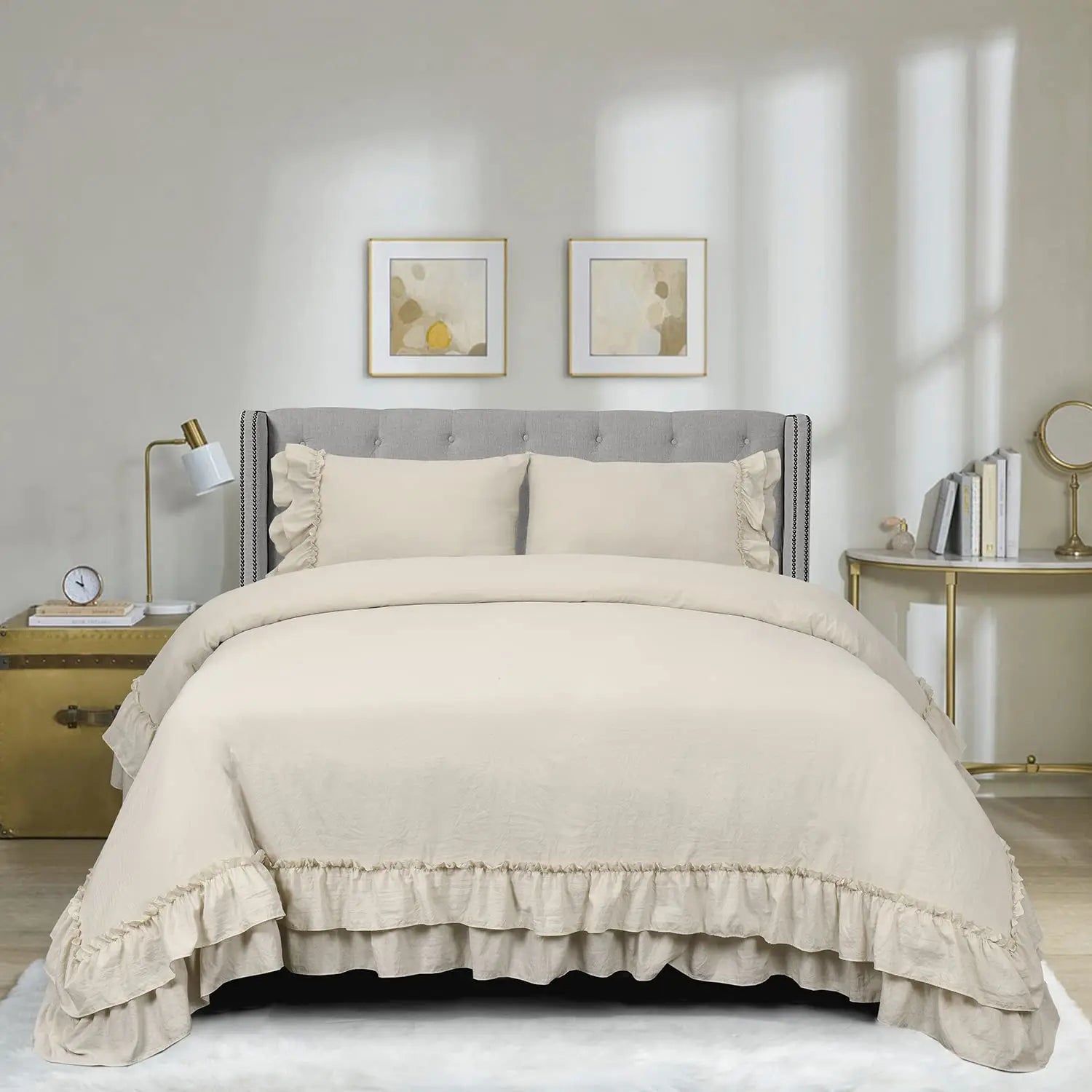 3 Piece Ruffled Duvet Cover Set Queen Farmhouse Ruffle - Cheerful Home Finds