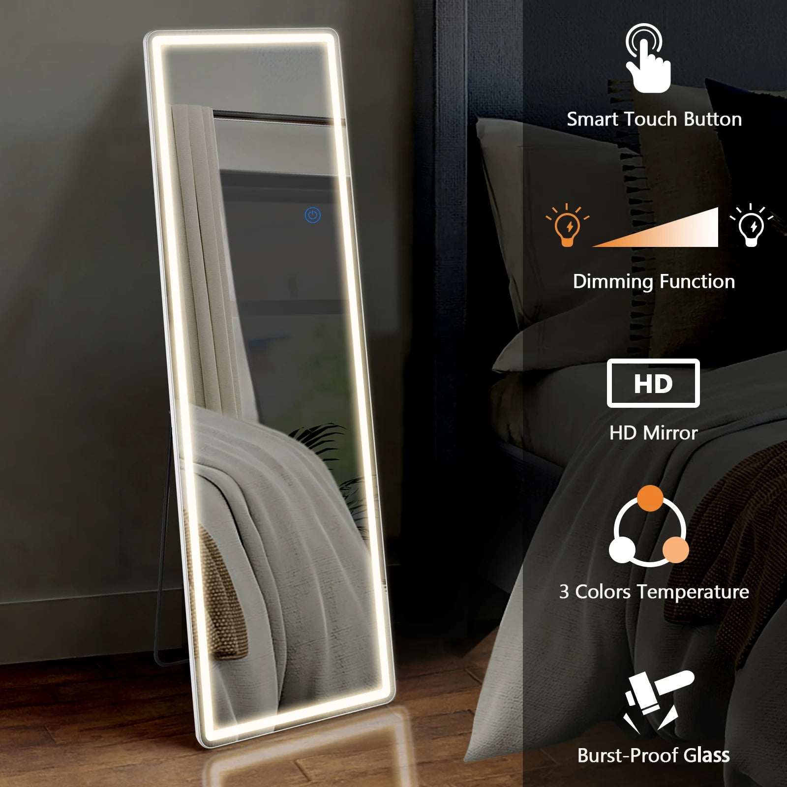 JHK Led 64"x21" Full Length Mirror Aluminum Frame For Living Room - Cheerful Home Finds