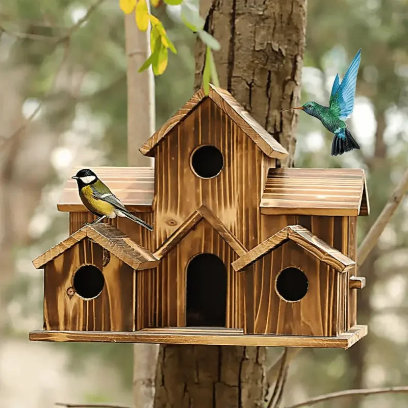 Outdoor Bird House, Small House Style, Natural Wood Hummingbird - Cheerful Home Finds