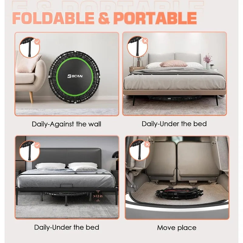 BCAN 550LBS Foldable Mini Trampoline for Adults Fitness - Cheerful Home Finds