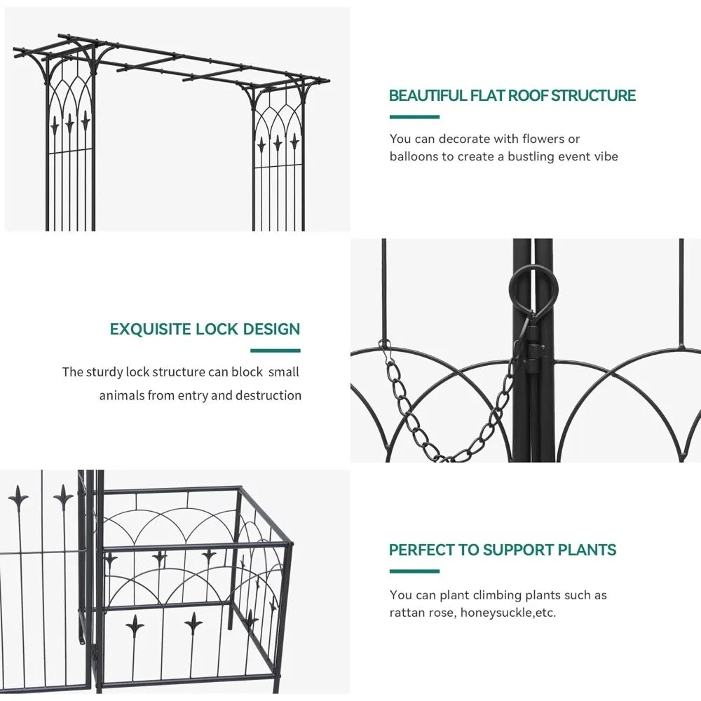 Garden Arbor with Gate and Planter Box Metal Garden Arch for Climbing Plants Outdoor Wedding Ceremony Decor - Cheerful Home Finds
