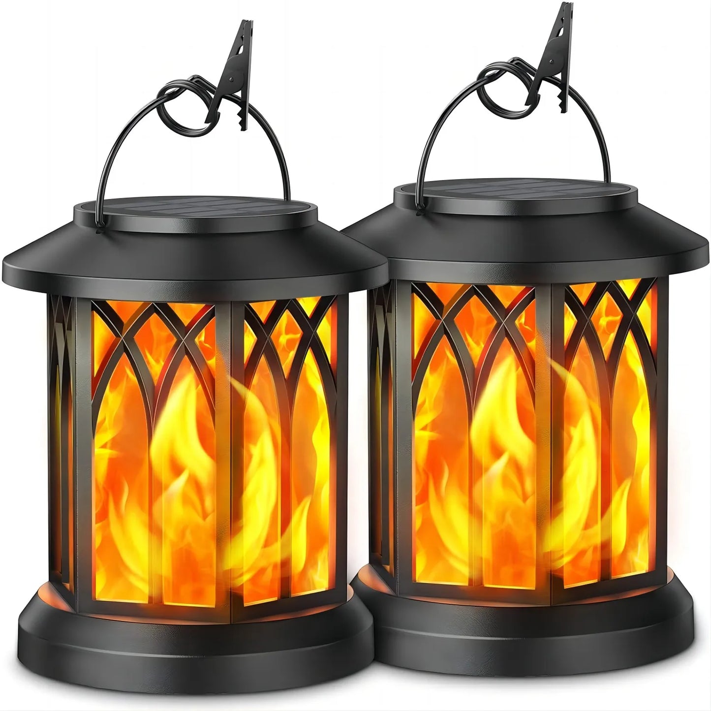 2 Pack Upgraded Flickering Flame Solar Lanterns Lights Outdoor - Cheerful Home Finds