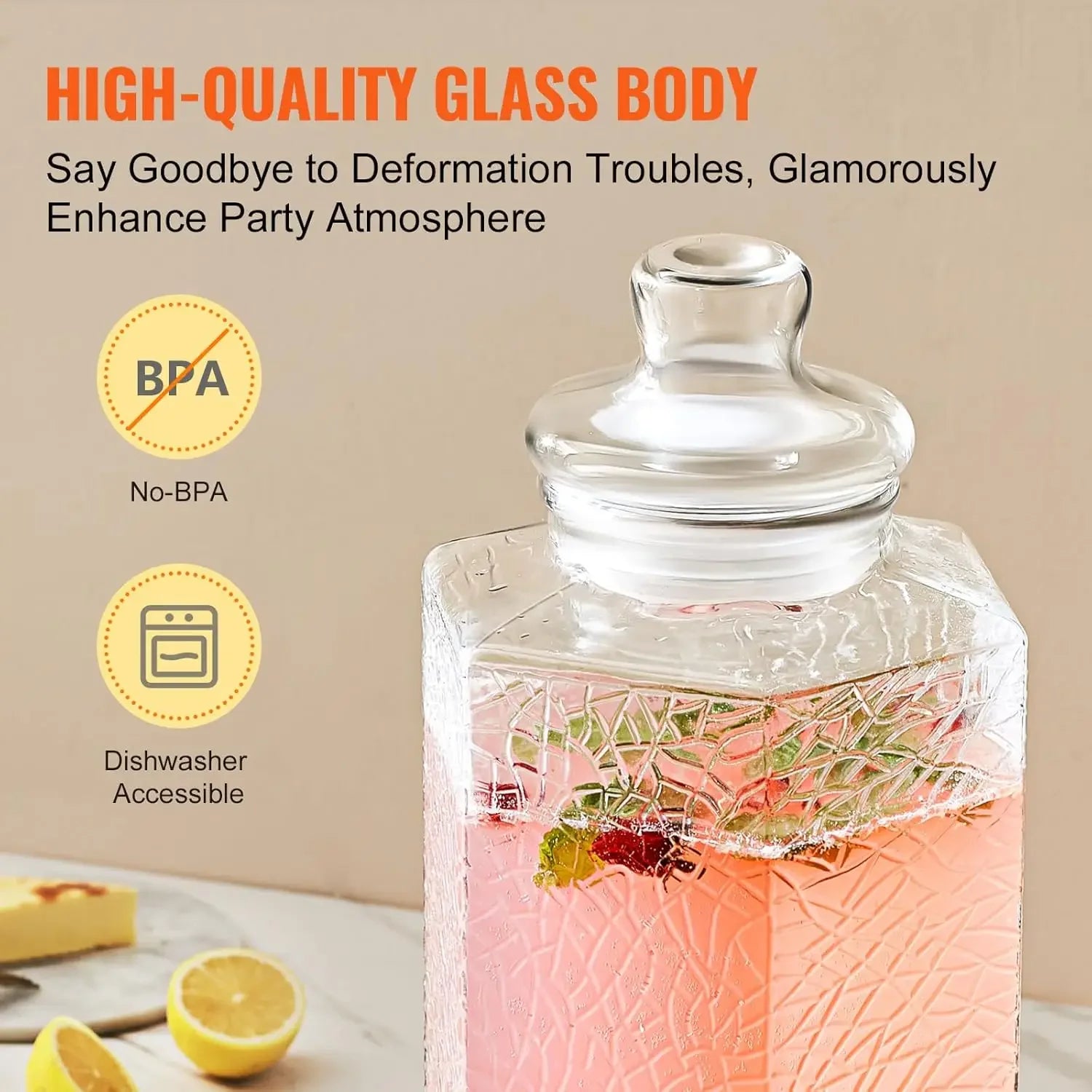 Beverage Dispenser 2.5 Gallon Glass Juice Dispenser with Stand - Cheerful Home Finds