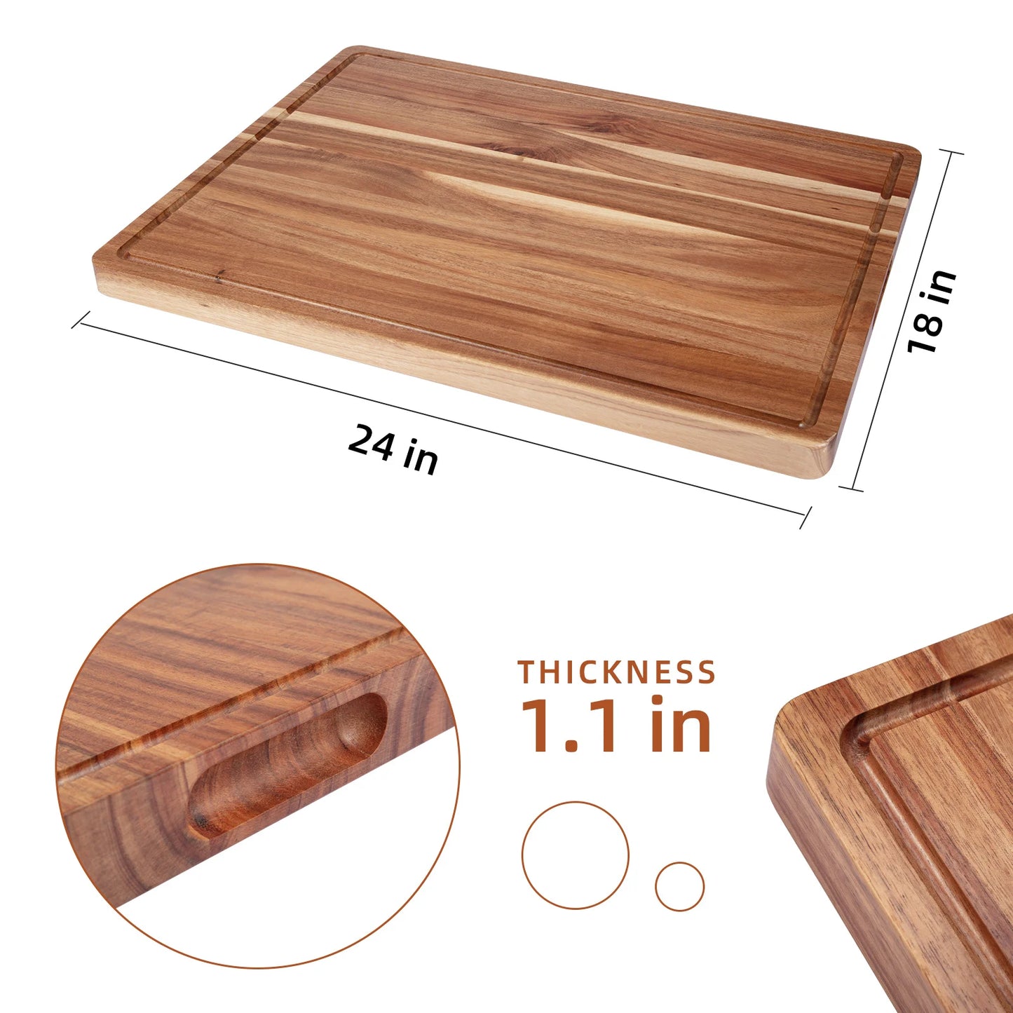 Acacia Large Wood Cutting Board 1.5 Inches Thick Butcher Block - Cheerful Home Finds