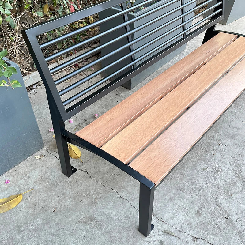 High Quality Commercial Metal Long Bench With Wooden Seat And Backrest For Outdoor Leisure Garden Park Seating