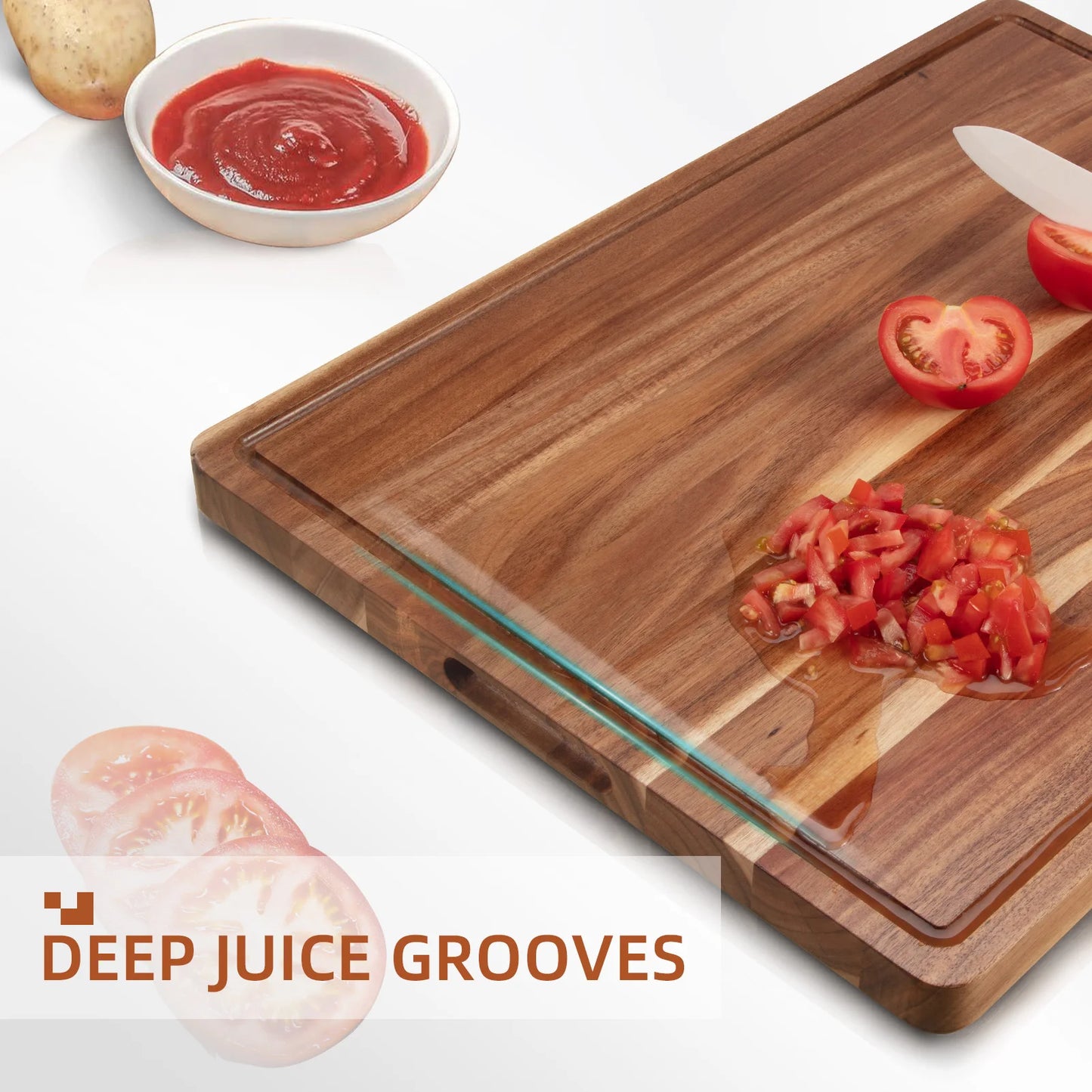 Acacia Large Wood Cutting Board 1.5 Inches Thick Butcher Block - Cheerful Home Finds