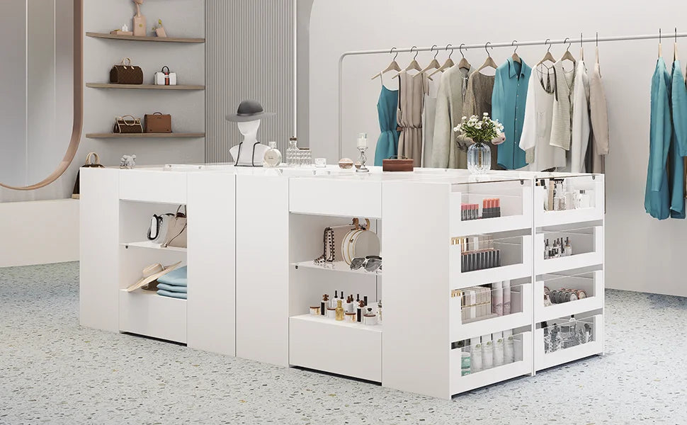Closet Island with Drawers, White Dresser & Glass Top - Cheerful Home Finds