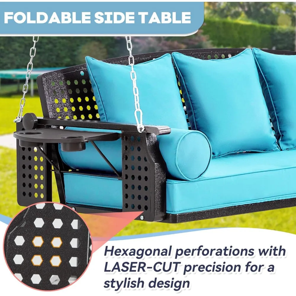 3 Seat Porch Swing, Patio Swing Bench with Cup Holders - Cheerful Home Finds
