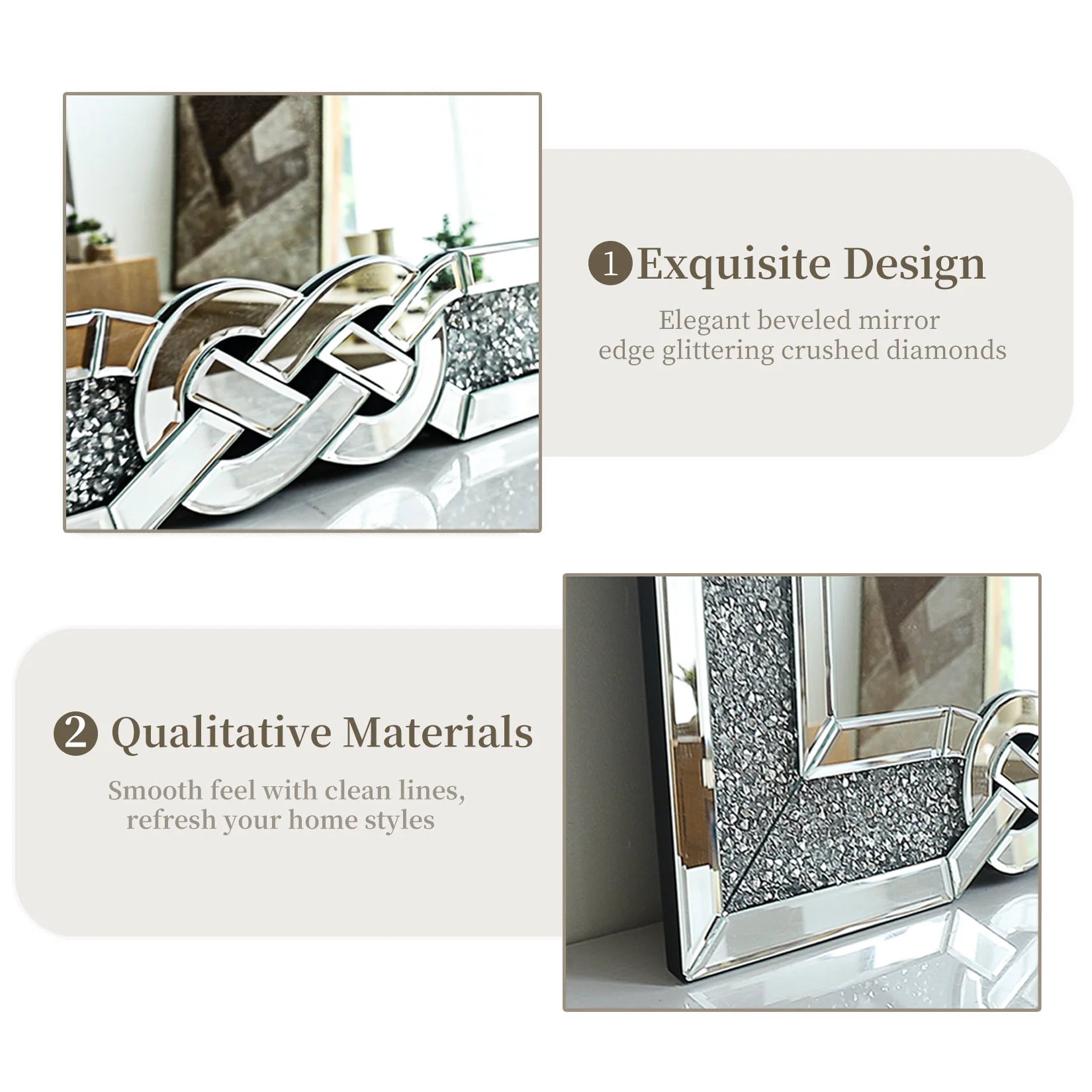 90/100/120CM Large Crystal Crush Diamond Mirror Vanity Silver Decorative Wall Hang Mirror - Cheerful Home Finds
