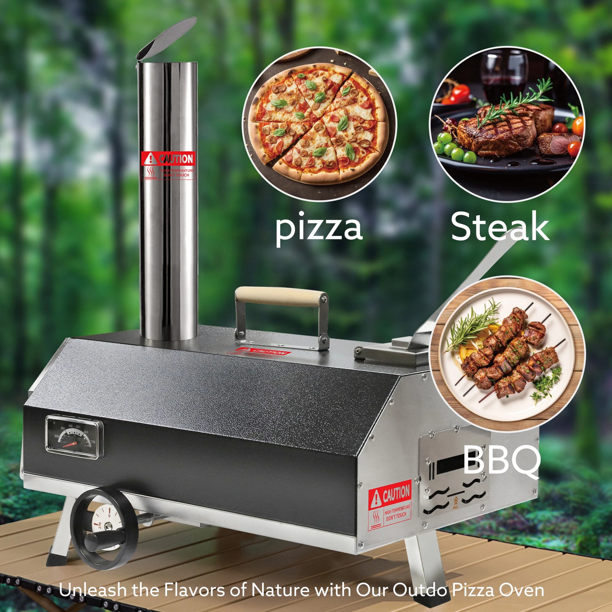 Outdoor Semi-Automatic Rotating Pizza Oven Portable Stainless Steel Wood Fired Pizza Machine with Thermometer Pizza Knife - Cheerful Home Finds