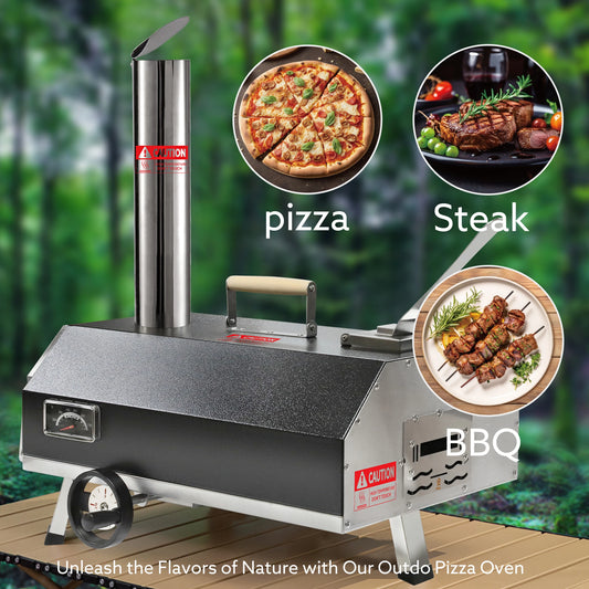 Outdoor Semi-Automatic Rotating Pizza Oven Portable Stainless Steel Wood Fired Pizza Machine with Thermometer Pizza Knife - Cheerful Home Finds