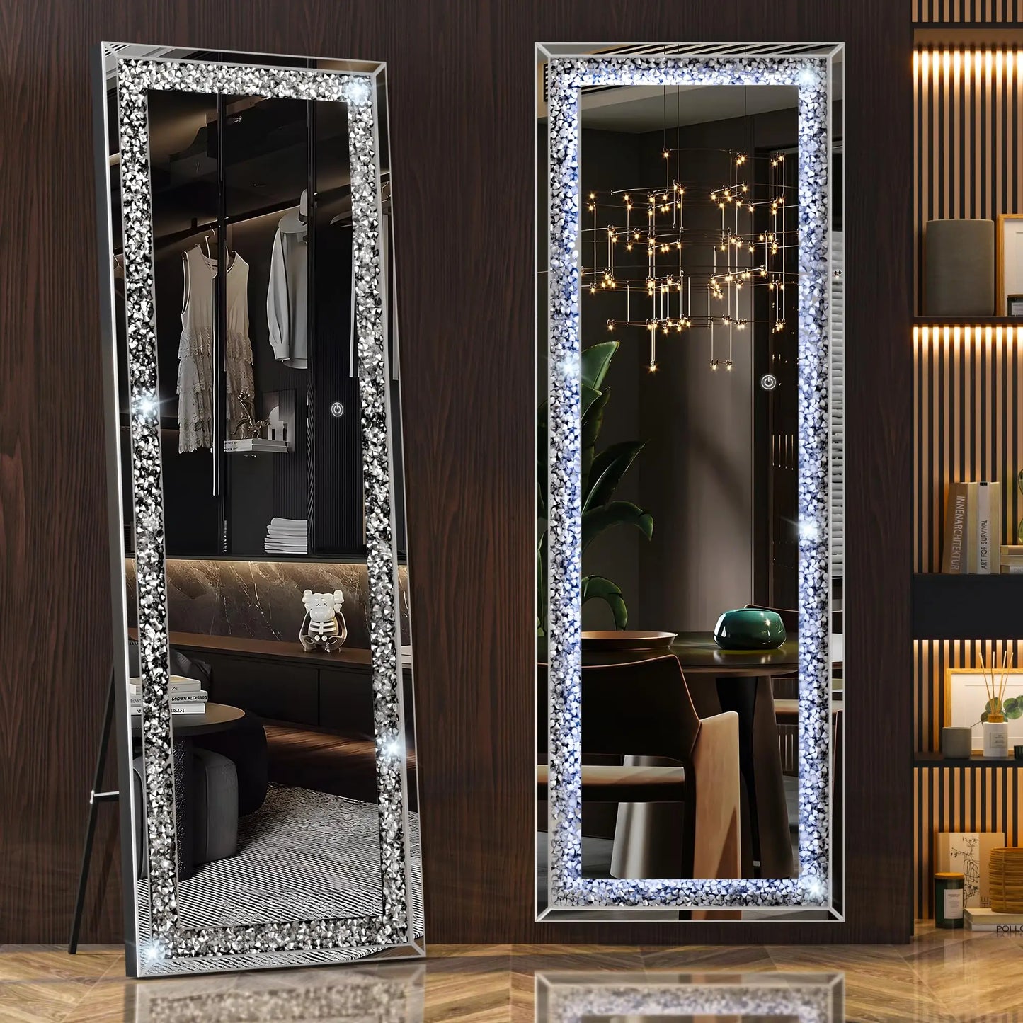 Hasipu Full-Length Mirror 63x20 Inch with Lights and Crystal Crush Diamond - Cheerful Home Finds