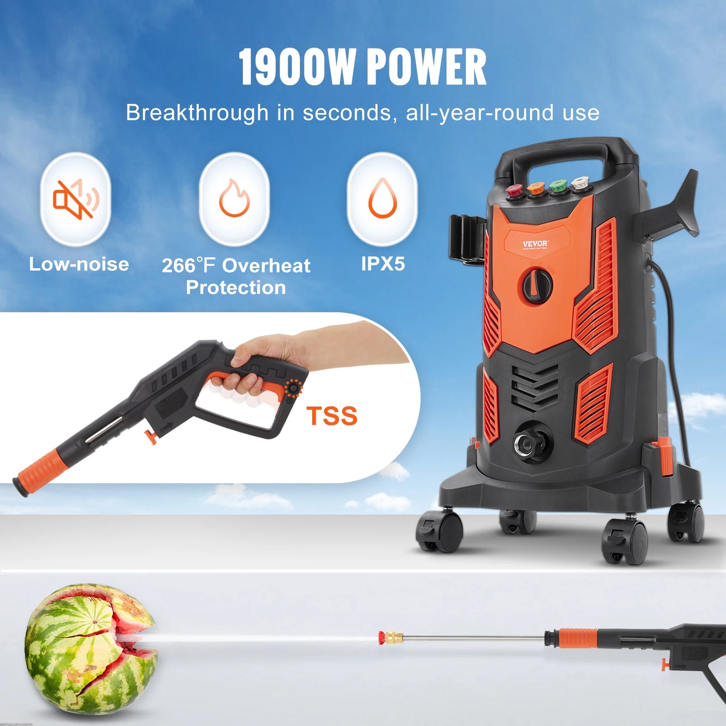VEVOR Electric Pressure Washer with Quick Connect Nozzles - Cheerful Home Finds