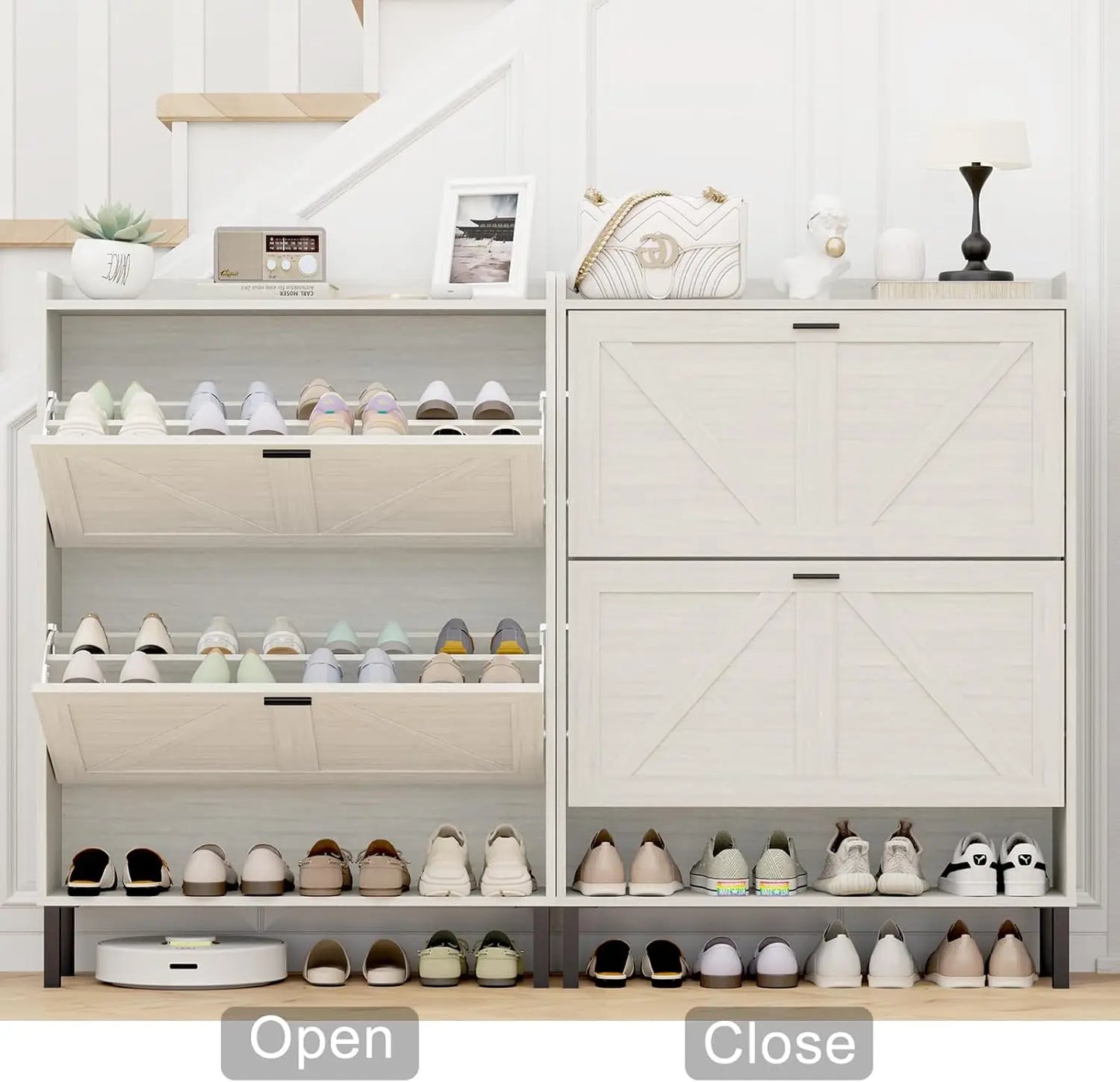 Shoe Cabinet Storage for Entryway with 2 Flip Drawers - Cheerful Home Finds