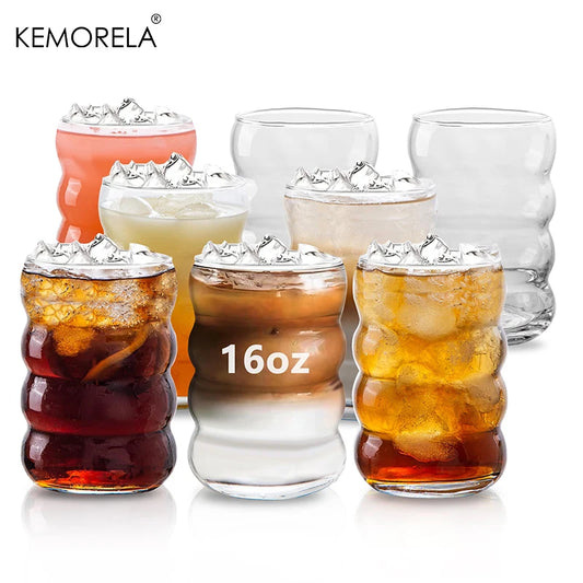 8PCS Ripple Drinking Glasses 16oz Iced Coffee Tumblers - Cheerful Home Finds