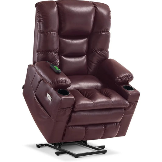 Triple Motor Power Lift Recliner Chair with Massage and Dual Heating Adjustable Headrest for Big and Tall Elderly People Faux Leather