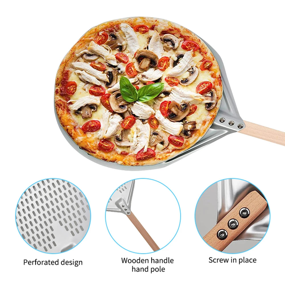 12/14 Inch Round Pizza Turning Peel Hard Anodized Aluminum Paddle - Cheerful Home Finds