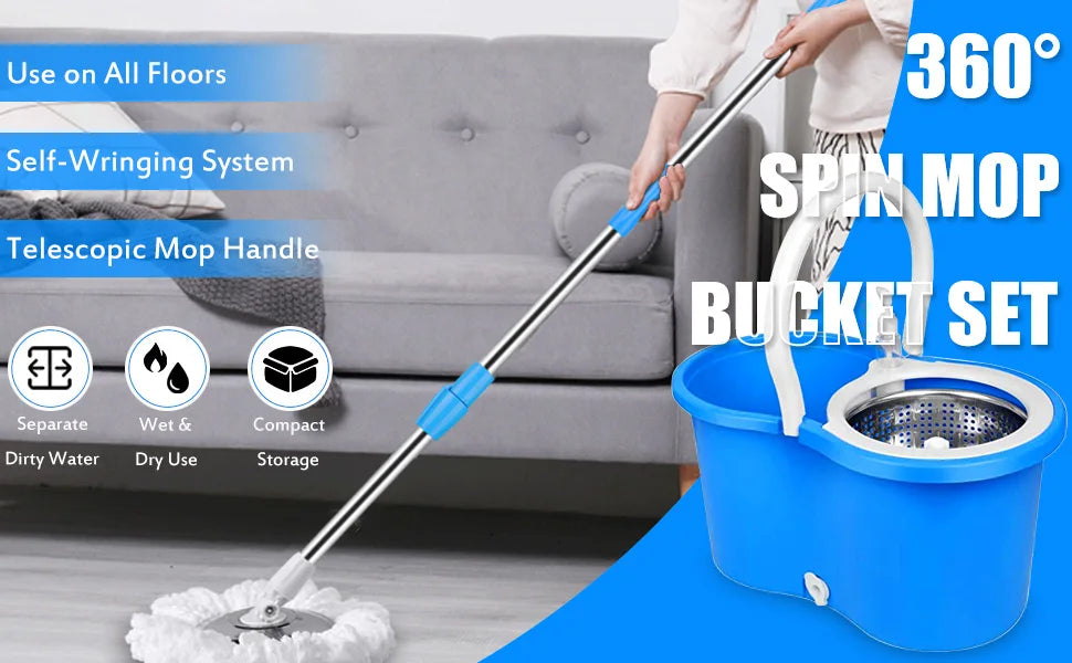 Spin Mop Bucket System with Wringer Set Magic Round Mops - Cheerful Home Finds