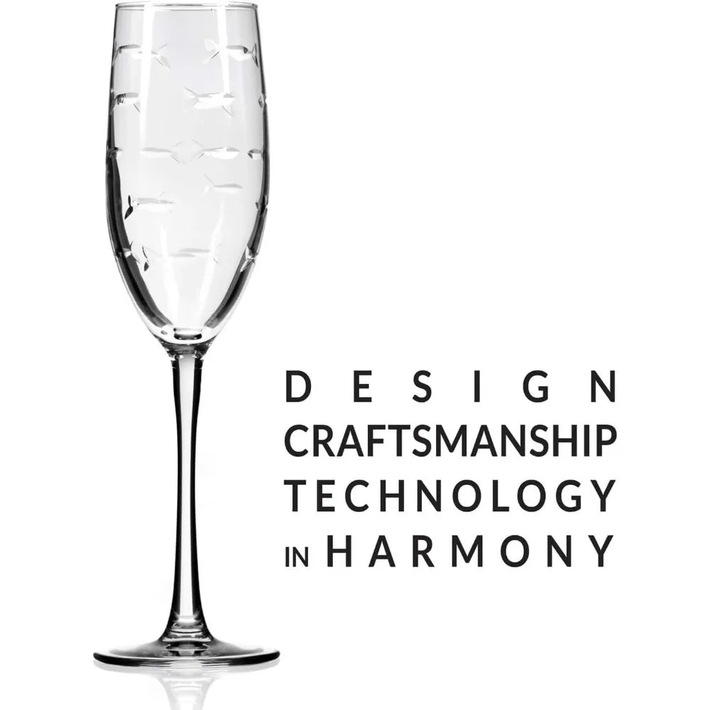 8oz Champagne Flute Glass Set of 4 Lead-Free Etched Glass - Cheerful Home Finds
