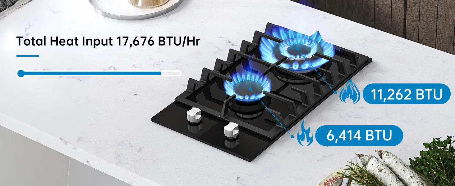12 Inch Built-in with Thermocouple Protection, LPG/NG Dual Fuel Gas Cooktop - Cheerful Home Finds