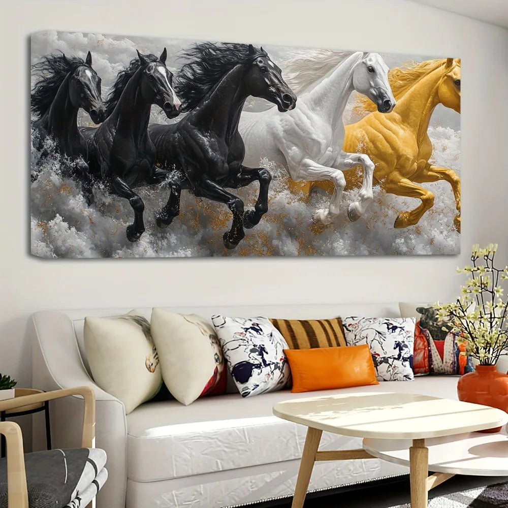 1.5 Inch Thick Pine Solid Wood Frame Horse Canvas Mural Animal Painting Artwork Interior Decoration - Cheerful Home Finds