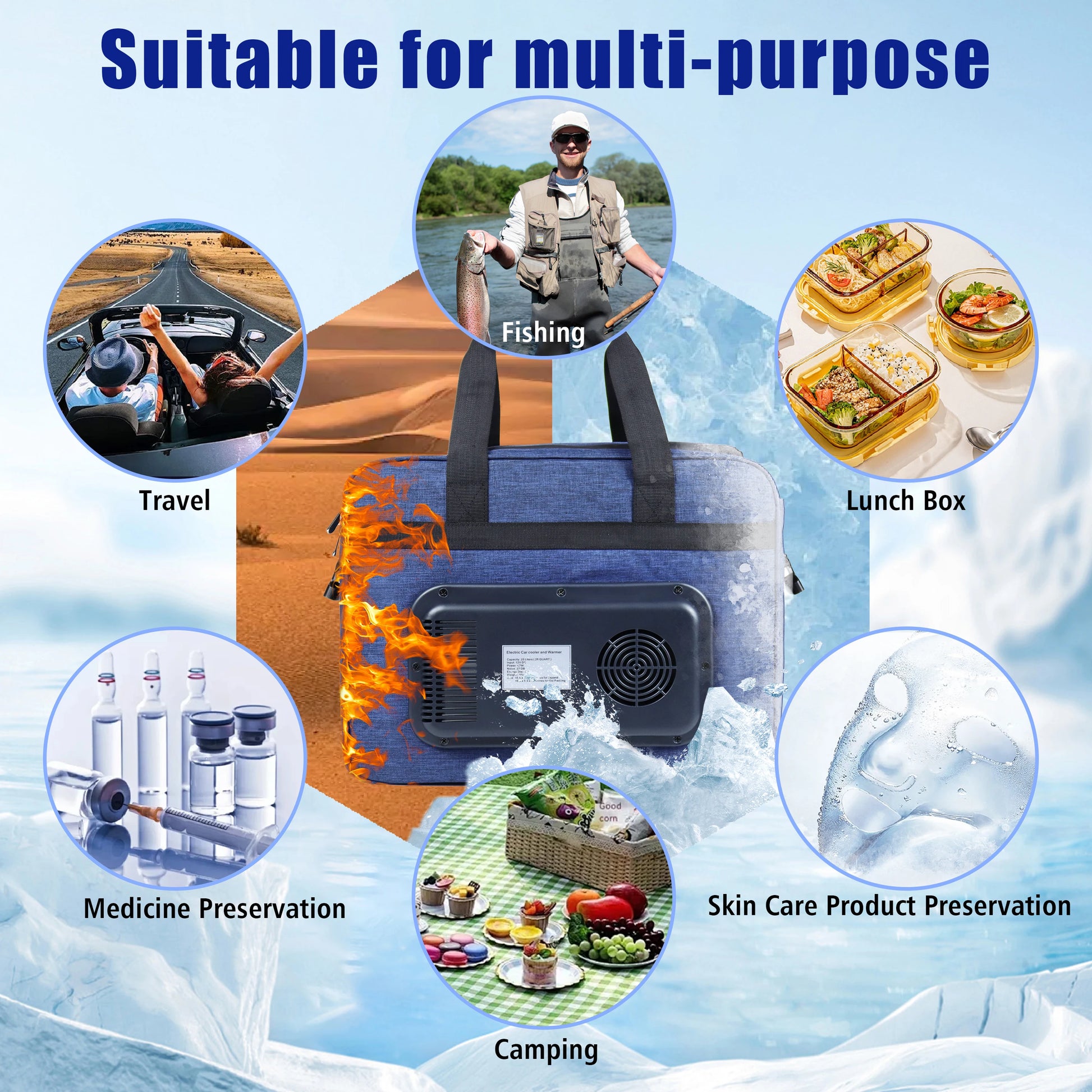 26 Quarts 12 Volt Portable Car Electric Cooler Bag USB 25L  AC/DC Cool and Heat Thermal Fridge Mini Cooler - Cheerful Home Finds