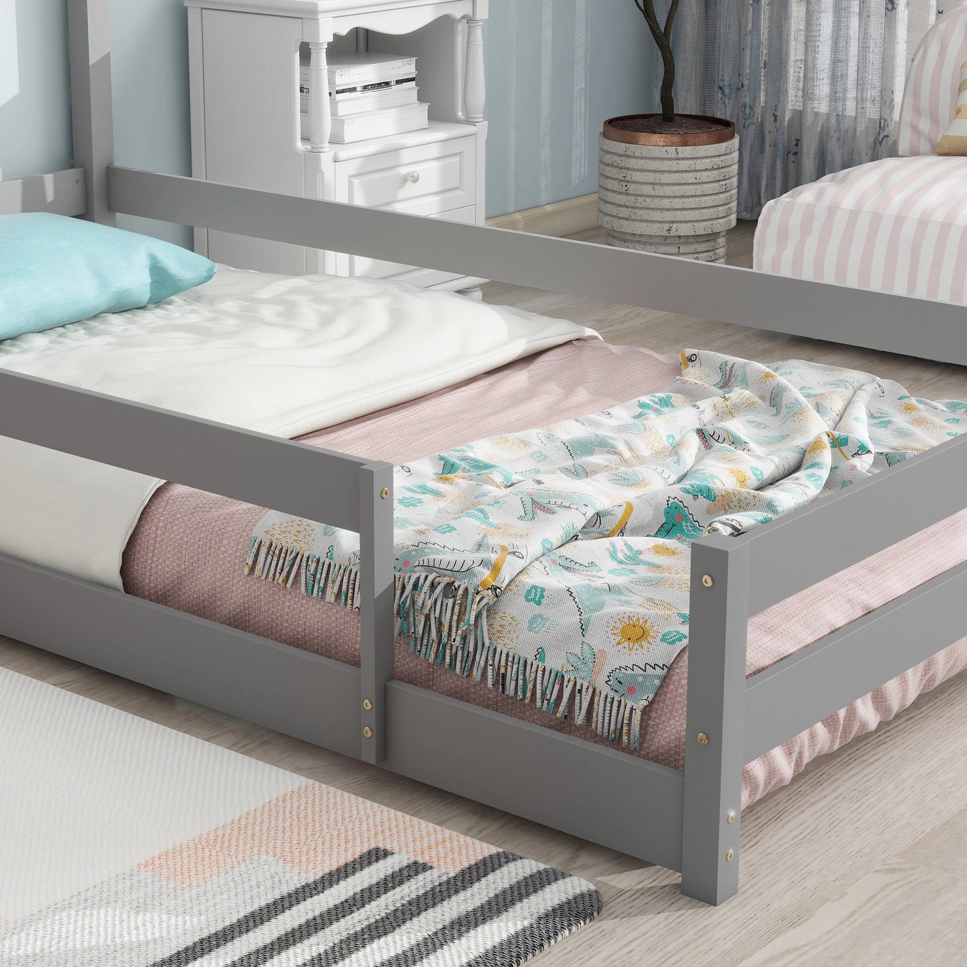 Twin Size Wood Bed With House-Shaped Headboard Grey - Cheerful Home Finds