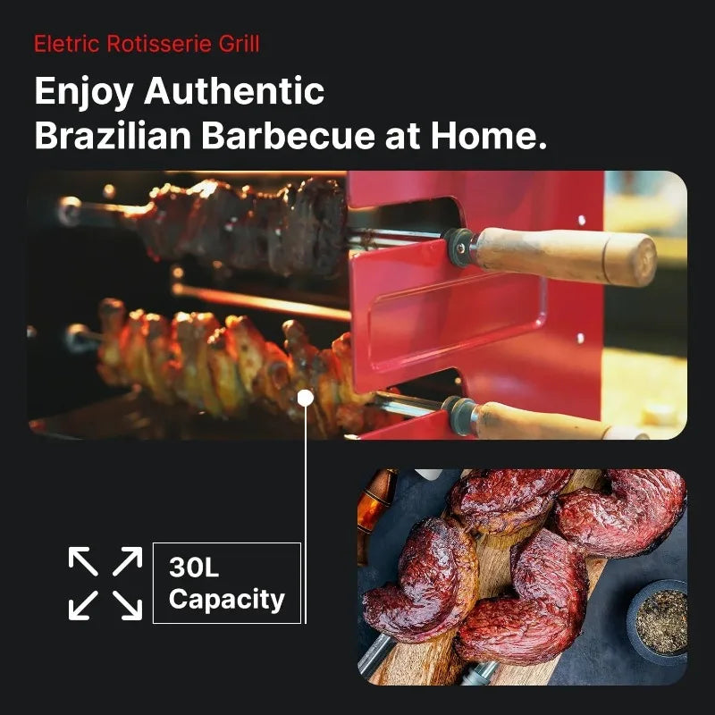 Brazilian Flame Rotisserie Grill Roaster with 2 Skewers - Cheerful Home Finds