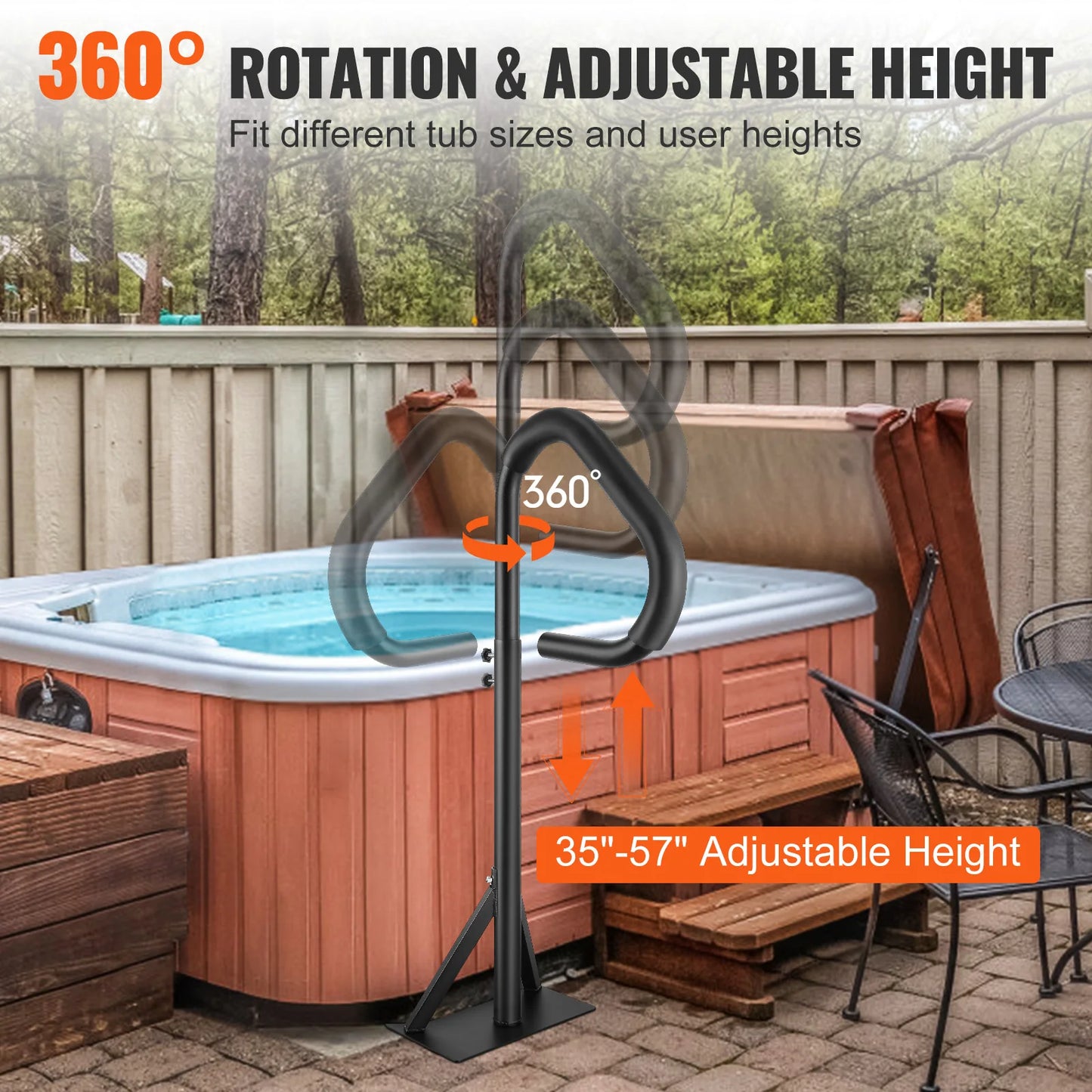 VEVOR 360 Rotatable Hot Tub Handrail Adjustable Height - Cheerful Home Finds