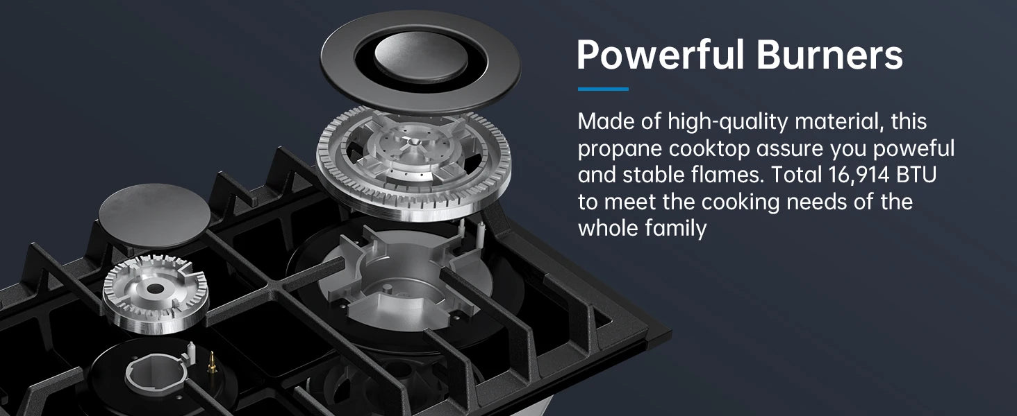 12 Inch Built-in with Thermocouple Protection, LPG/NG Dual Fuel Gas Cooktop - Cheerful Home Finds