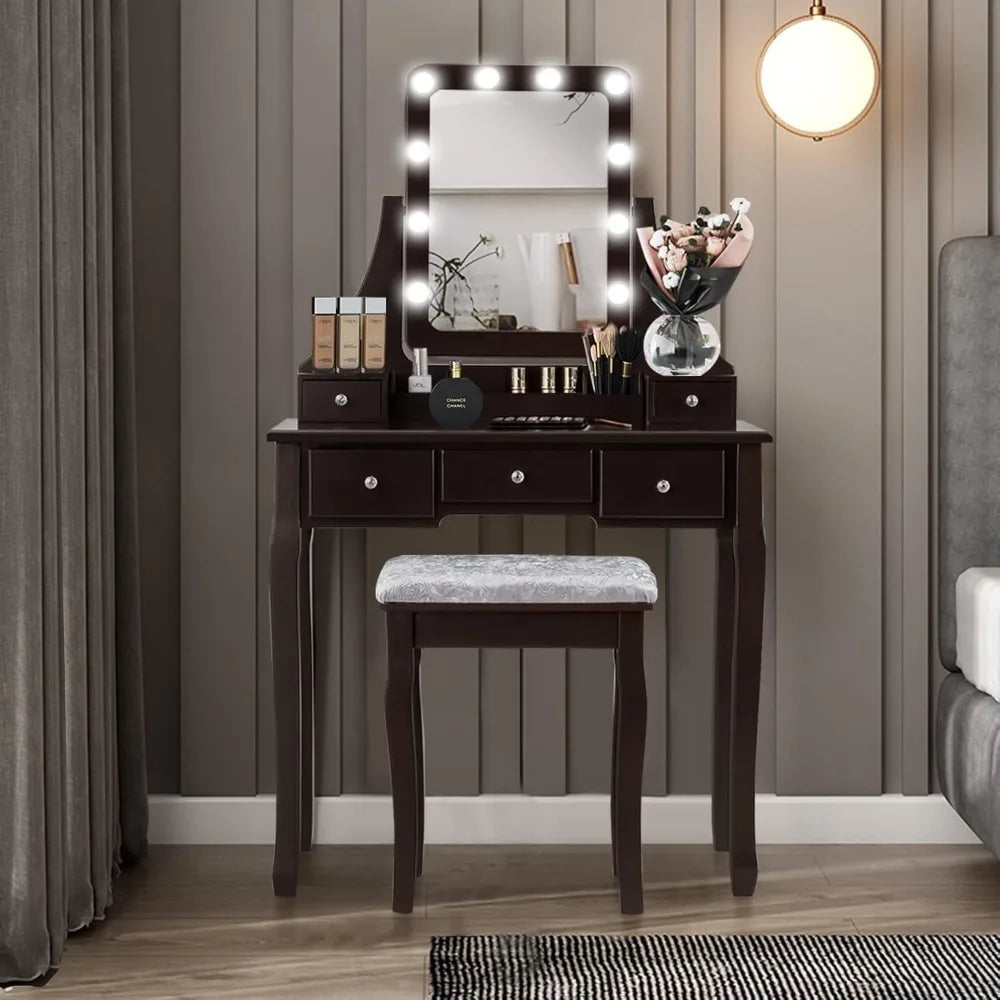 Vanity Set with 10 Dimming Light Bulbs and Organizers - Cheerful Home Finds