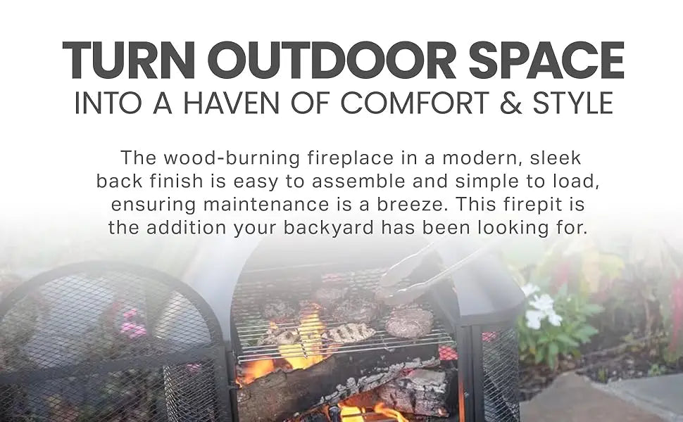 Wood Burning Fireplace Outdoor Steel Chimney Rectangular Fire Bowl Black - Cheerful Home Finds