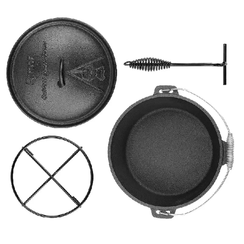 Femor Outdoor Dutch Oven With Lid Lifter And Screw Handle Cast Iron Pot 7.5 L For Indoor And Outdoor Cooking - Cheerful Home Finds