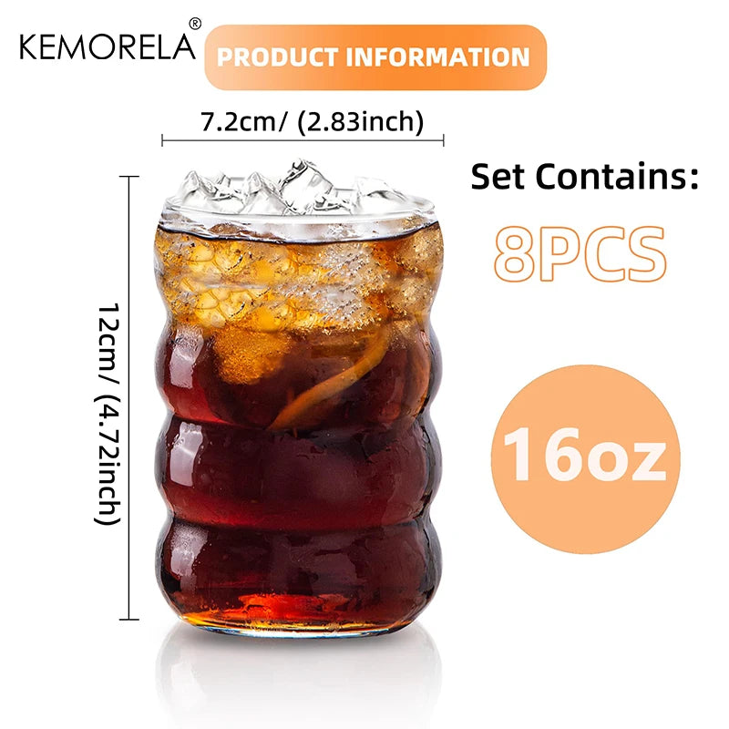 8PCS Ripple Drinking Glasses 16oz Iced Coffee Tumblers - Cheerful Home Finds