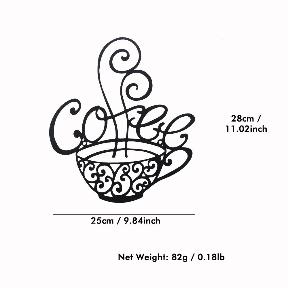 Coffee Bar Sign Metal Hanging Wall Art Plaque Black Letter Silhouette - Cheerful Home Finds