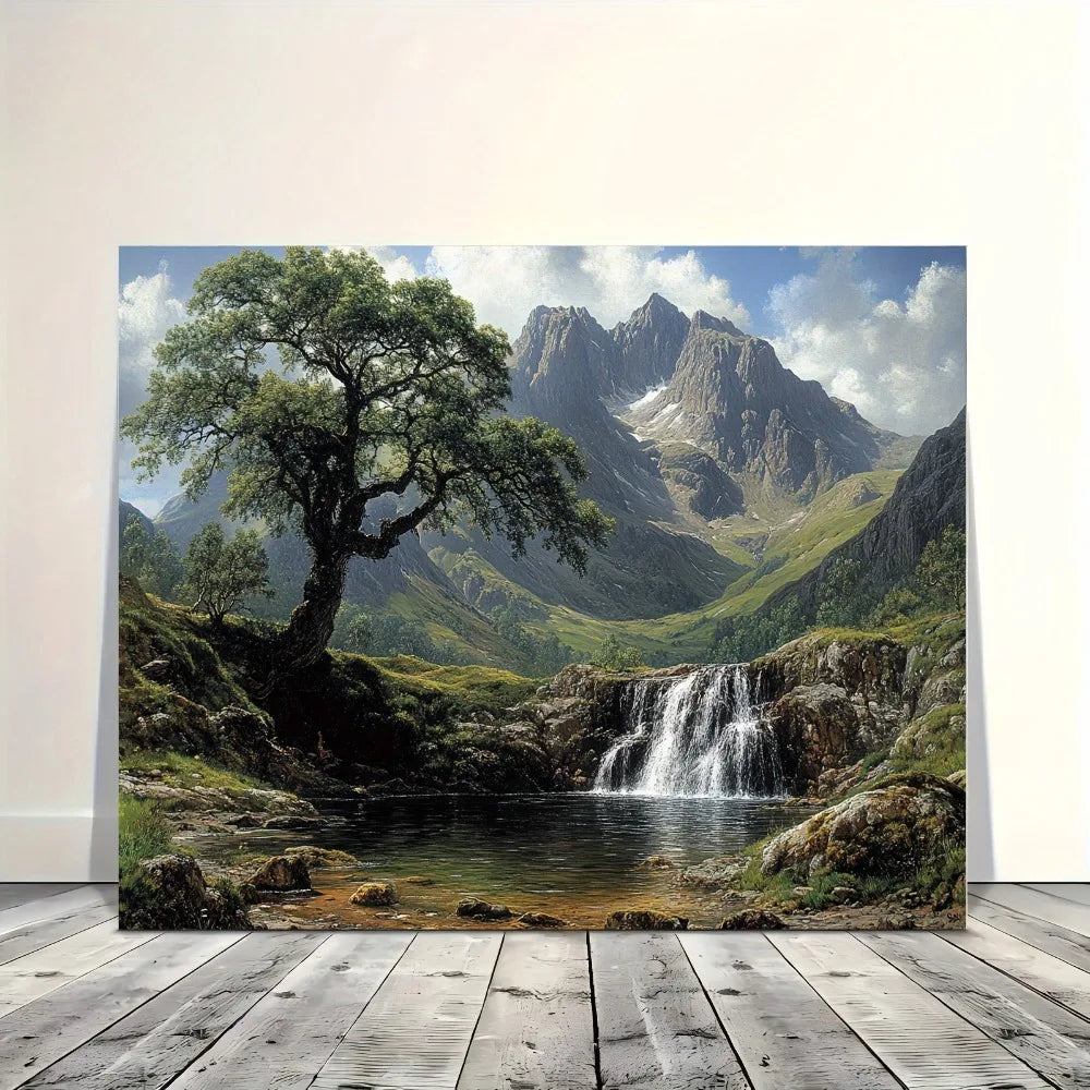 1.5 Inch Chunky Wood Pine Frame Interior Art Mural Wall Decoration Home Decorative Wall Art Magnificent Mountains and Waterfalls - Cheerful Home Finds