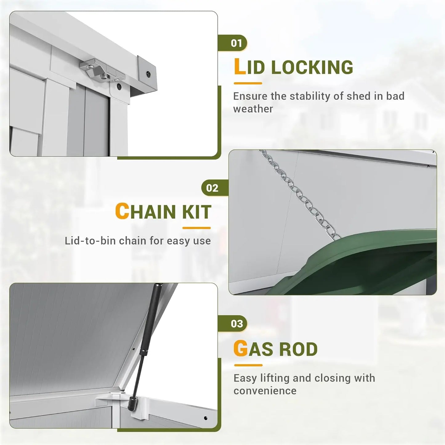 41 Cu Ft Horizontal Outdoor Storage Shed Weatherproof Resin with Floor Gas Spring Lockable Doors