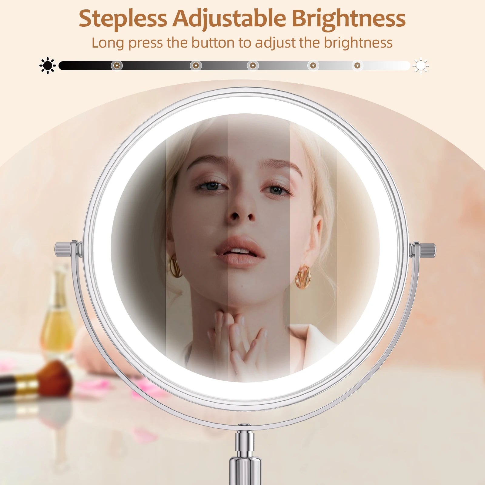 8 Inch Makeup Mirror With Light Lamp 10X Magnification 3 Color Lights Adjustable Brightness Height Standing Mirror - Cheerful Home Finds