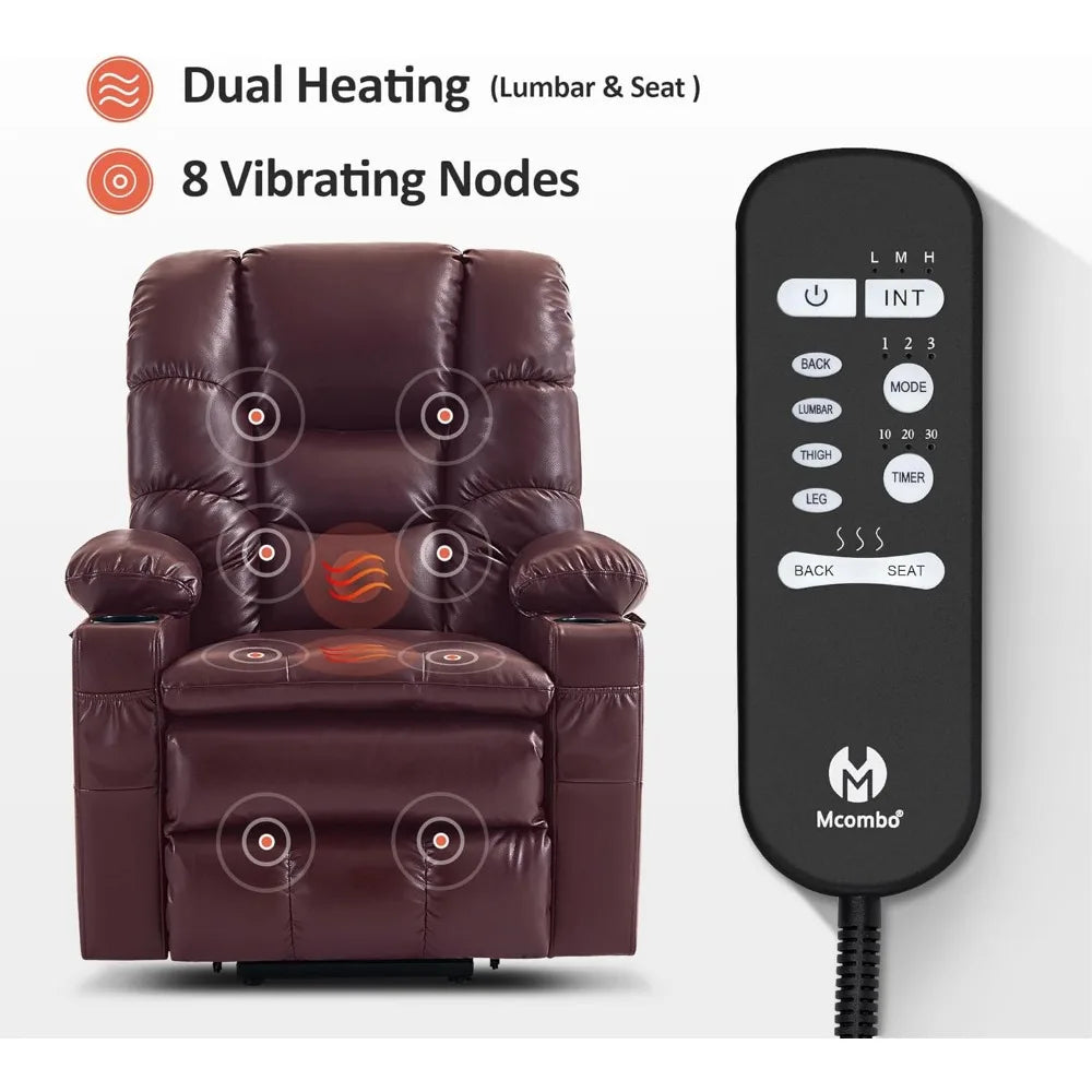 Triple Motor Power Lift Recliner Chair with Massage and Dual Heating Adjustable Headrest for Big and Tall Elderly People Faux Leather