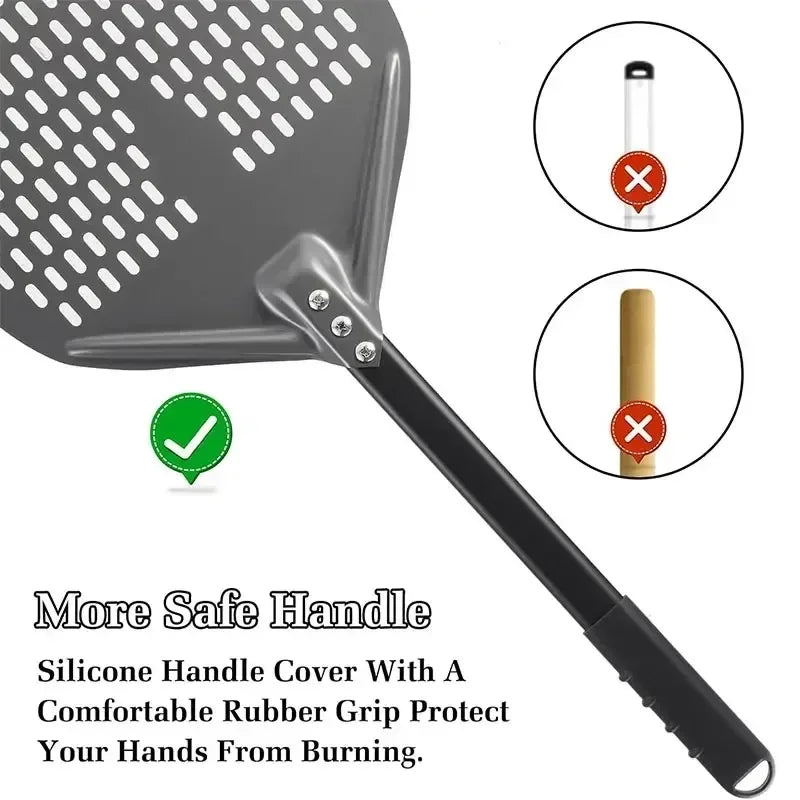 7/9/12/14inch Professional Pizza Spatula Paddle Perforated Aluminum Metal Pizza Turning Peel - Cheerful Home Finds