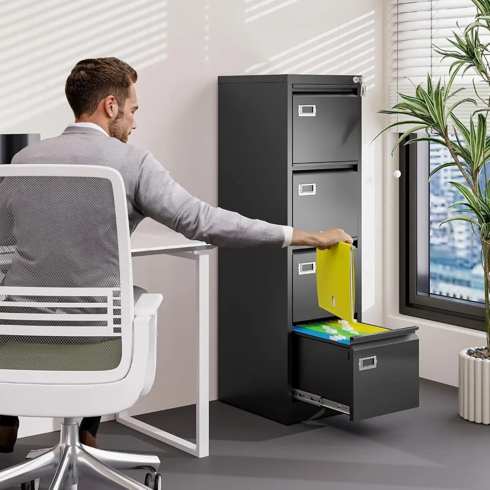 4 Drawer File Cabinet with Lock Metal Vertical File Cabinet - Cheerful Home Finds