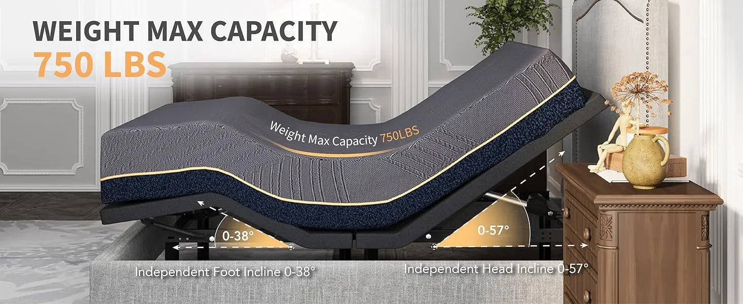 Full Adjustable Bed Frame with Mattress and Copper-Gel Foam - Cheerful Home Finds