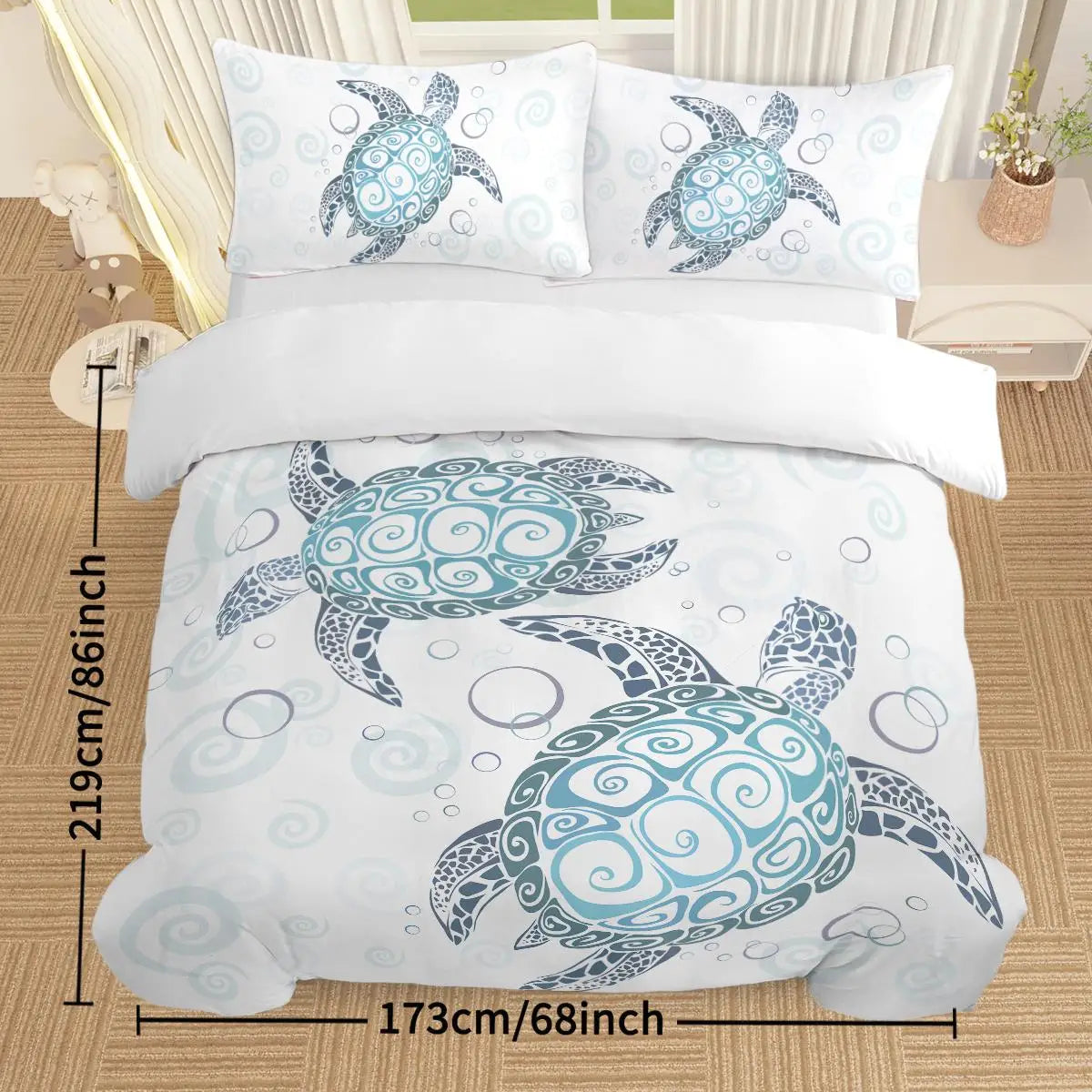 Aqua Teal Sea Bedding Set Three Piece Twin Duvet Cover with Pillowcases Ocean Beach Theme - Cheerful Home Finds