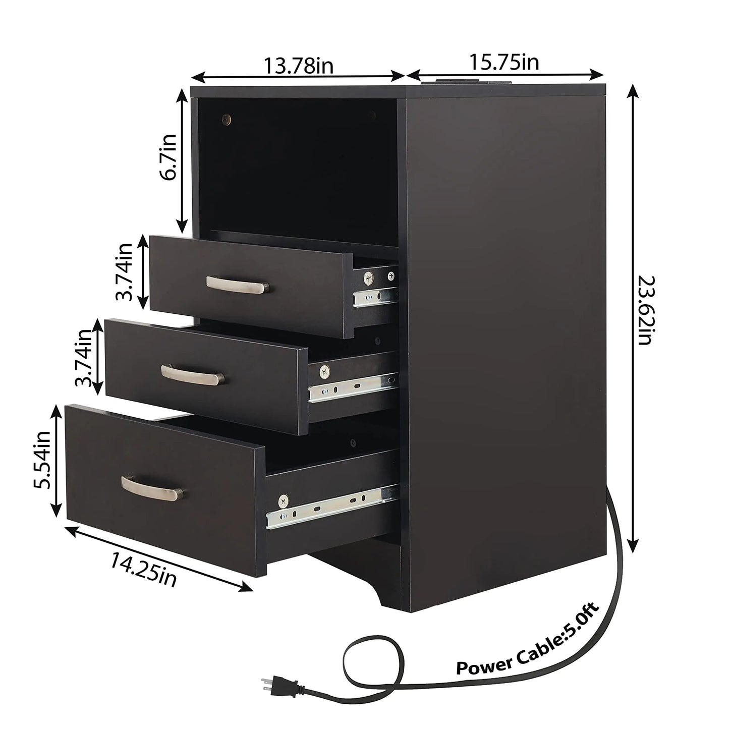 Vabches Nightstand Set of 2 with Charging Station and 3 Drawers - Cheerful Home Finds