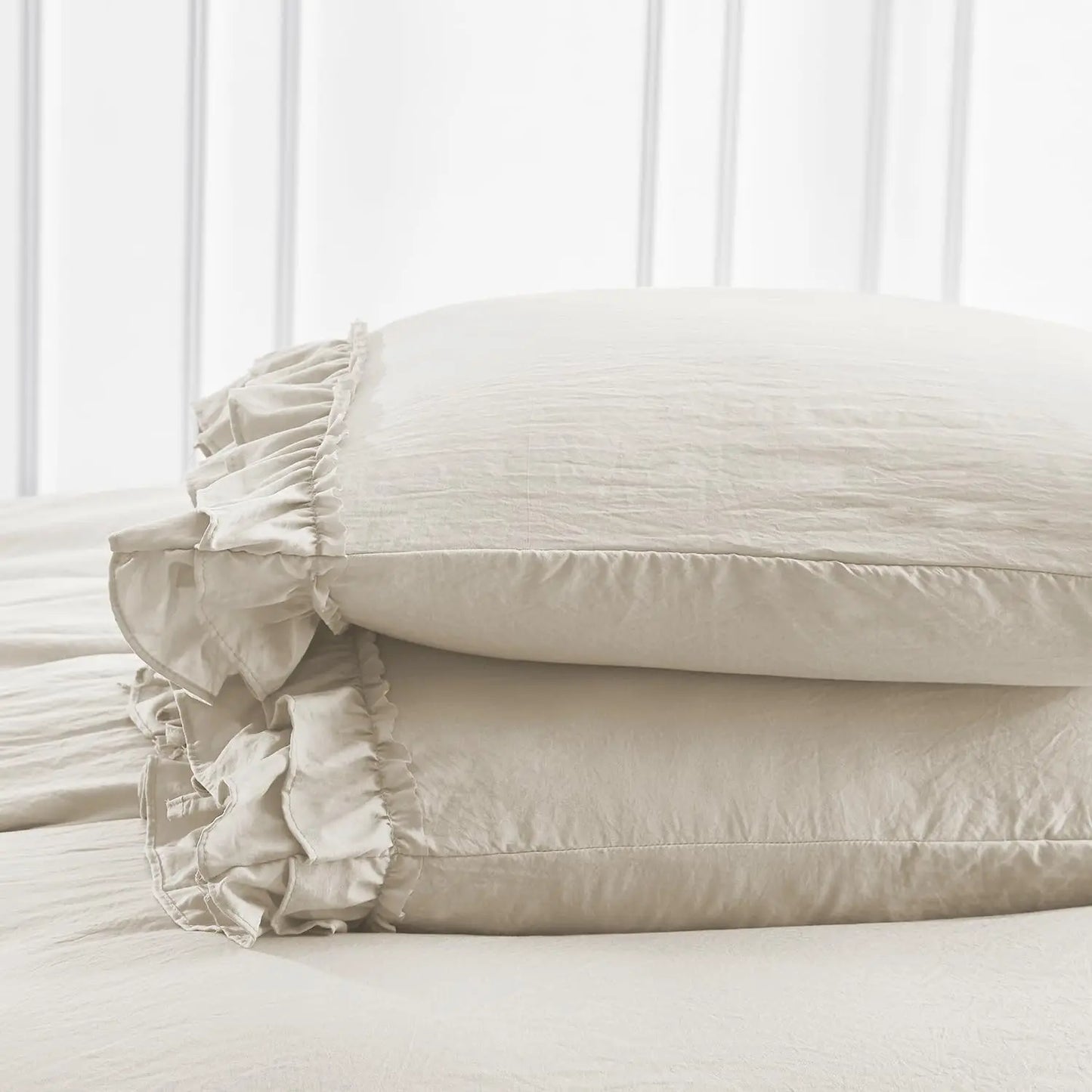 3 Piece Ruffled Duvet Cover Set Queen Farmhouse Ruffle - Cheerful Home Finds
